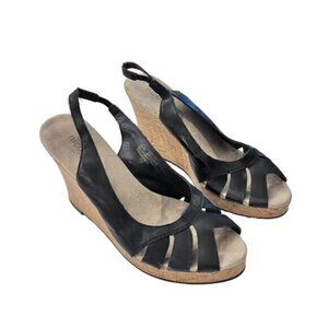 Nicole Women's Wedge Sandals Size‎ 8.5 Black Faux Leather Summer Party 3.75"